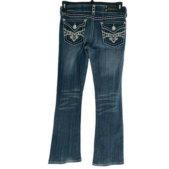 L.A. Idol Jeans Women's Size 9 Bootcut Frost Rhinestone Stitch Logo Bleu Denim - Picture 4 of 12